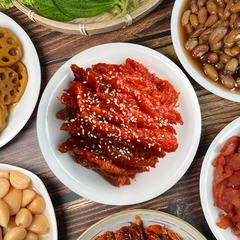 더덕무침 — 500g·1kg·2kg 소분 · 표시사항 라벨 부착
